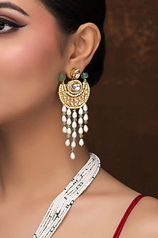 Gold Finish Kundan Polki & Pearl Long Necklace Set
