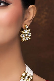 Gold Finish Kundan Polki & Pearl Long Necklace Set