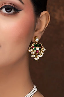 Gold Finish Kundan Polki Meenakari Necklace Set
