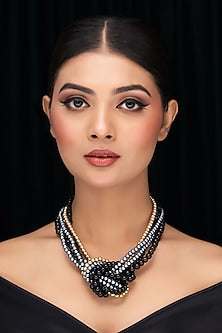 Black Onyx & Shell Pearl Knot Necklace