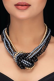 Black Onyx & Shell Pearl Knot Necklace