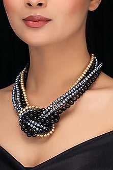 Black Onyx & Shell Pearl Knot Necklace