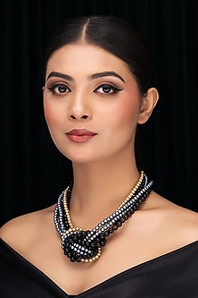 Black Onyx & Shell Pearl Knot Necklace