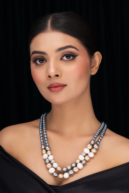 Grey Shell Pearl & Crystal Layered Necklace