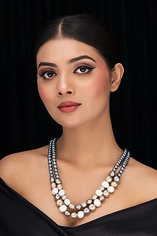 Grey Shell Pearl & Crystal Layered Necklace