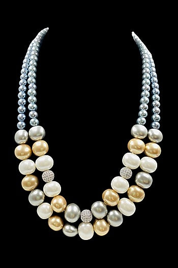 Grey Shell Pearl & Crystal Layered Necklace