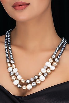 Grey Shell Pearl & Crystal Layered Necklace