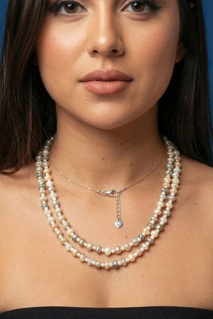 Grey Shell Pearl & Crystal Moonstone Necklace