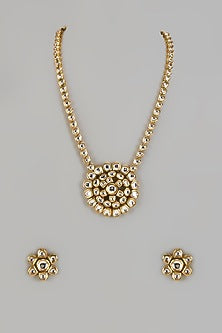 Gold Finish Kundan Polki Long Necklace Set