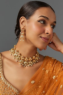 Gold Finish Kundan Polki Necklace Set