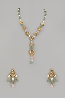 Gold Finish Kundan Polki Long Necklace Set