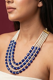 Blue Quartz Stone & Shell Pearl Necklace