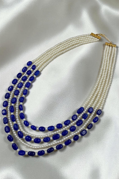 Blue Quartz Stone & Shell Pearl Necklace