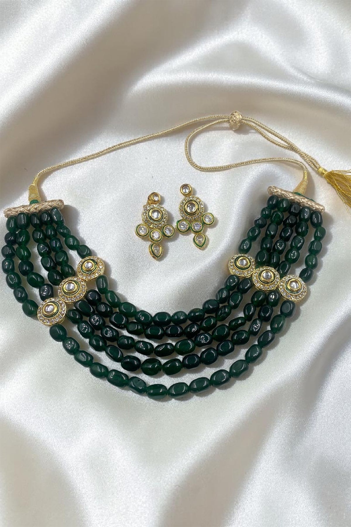 Green Quartz Stone & Kundan Polki Necklace Set