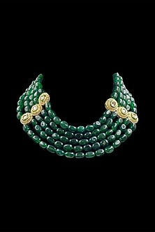 Green Quartz Stone & Kundan Polki Necklace Set