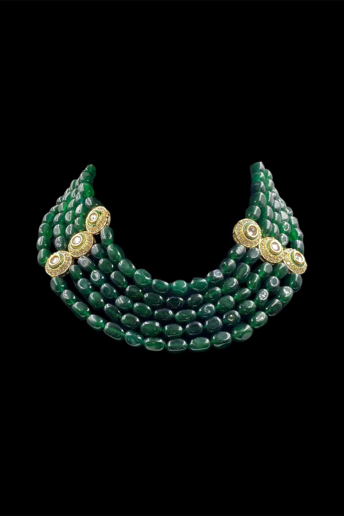Green Quartz Stone & Kundan Polki Necklace Set