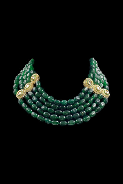 Green Quartz Stone & Kundan Polki Necklace Set