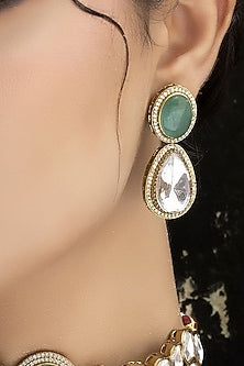 Gold Finish Mint Green Kundan Polki Choker Necklace Set