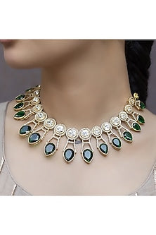 Gold Finish Green Kundan Polki Choker Necklace Set