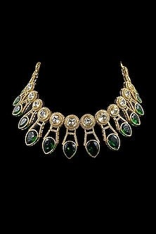 Gold Finish Green Kundan Polki Choker Necklace Set