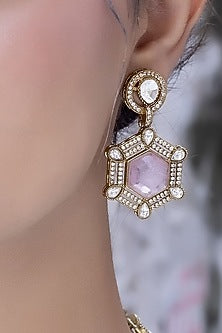 Gold Finish Pink Kundan Polki Necklace Set