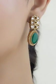 Gold Finish Green Kundan Polki Chain Pendant Necklace Set