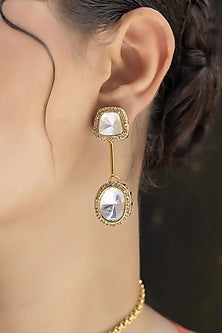 Gold Finish Yellow Stone & Kundan Polki Chain Pendant Necklace Set