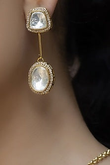Gold Finish Mint Green Kundan Polki Chain Pendant Necklace Set