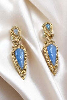 Gold Finish Kundan Polki & Blue Stone Dangler Earrings