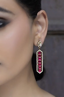 Gold Finish Kundan Polki & Ruby Stone Dangler Earrings