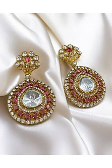 Gold Finish Kundan Polki & Ruby Dangler Earrings