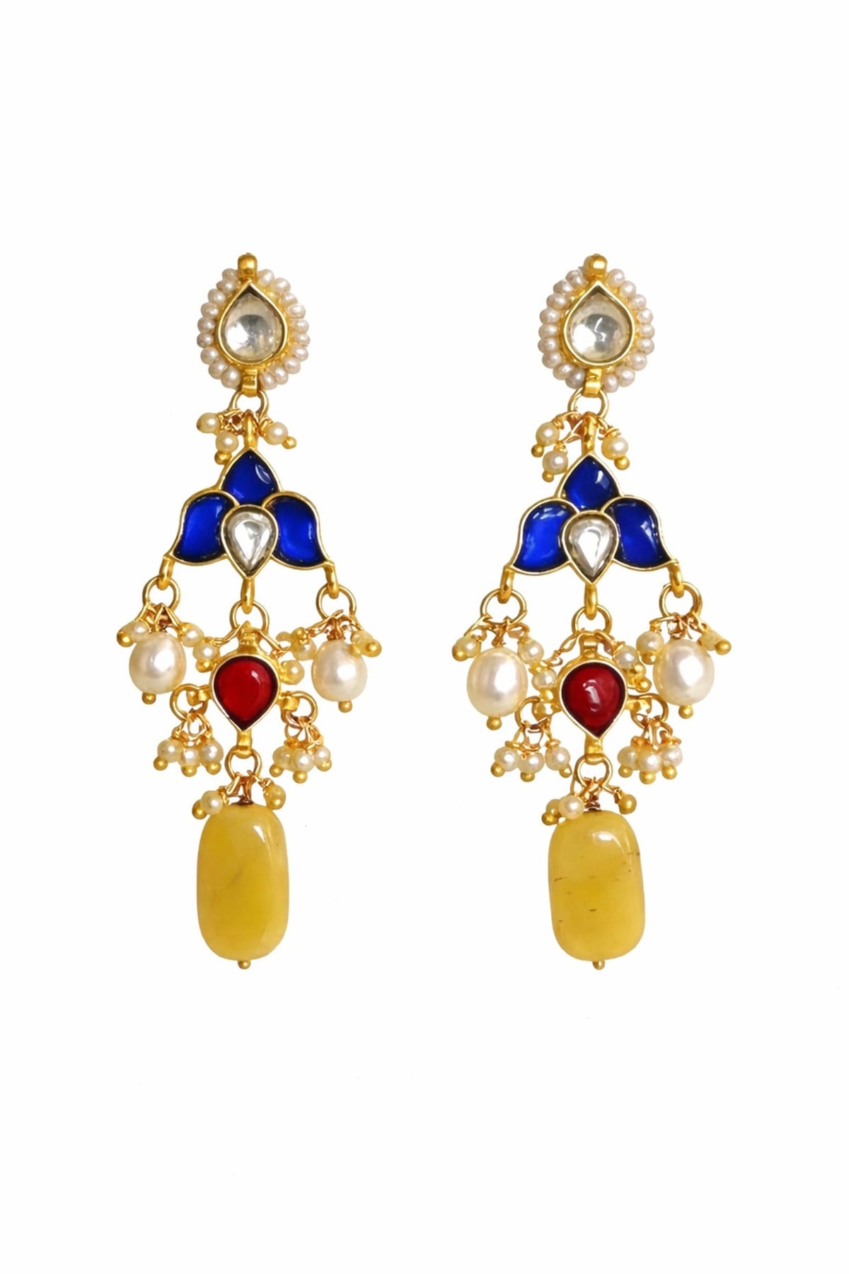 Gold Kundan Polki & Pearl Dangler Earrings