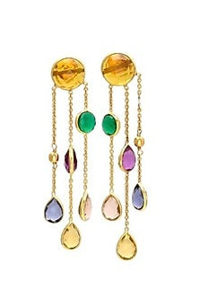 Gold Fiinish Multi-Colored Quartz Stone Dangler Earrings