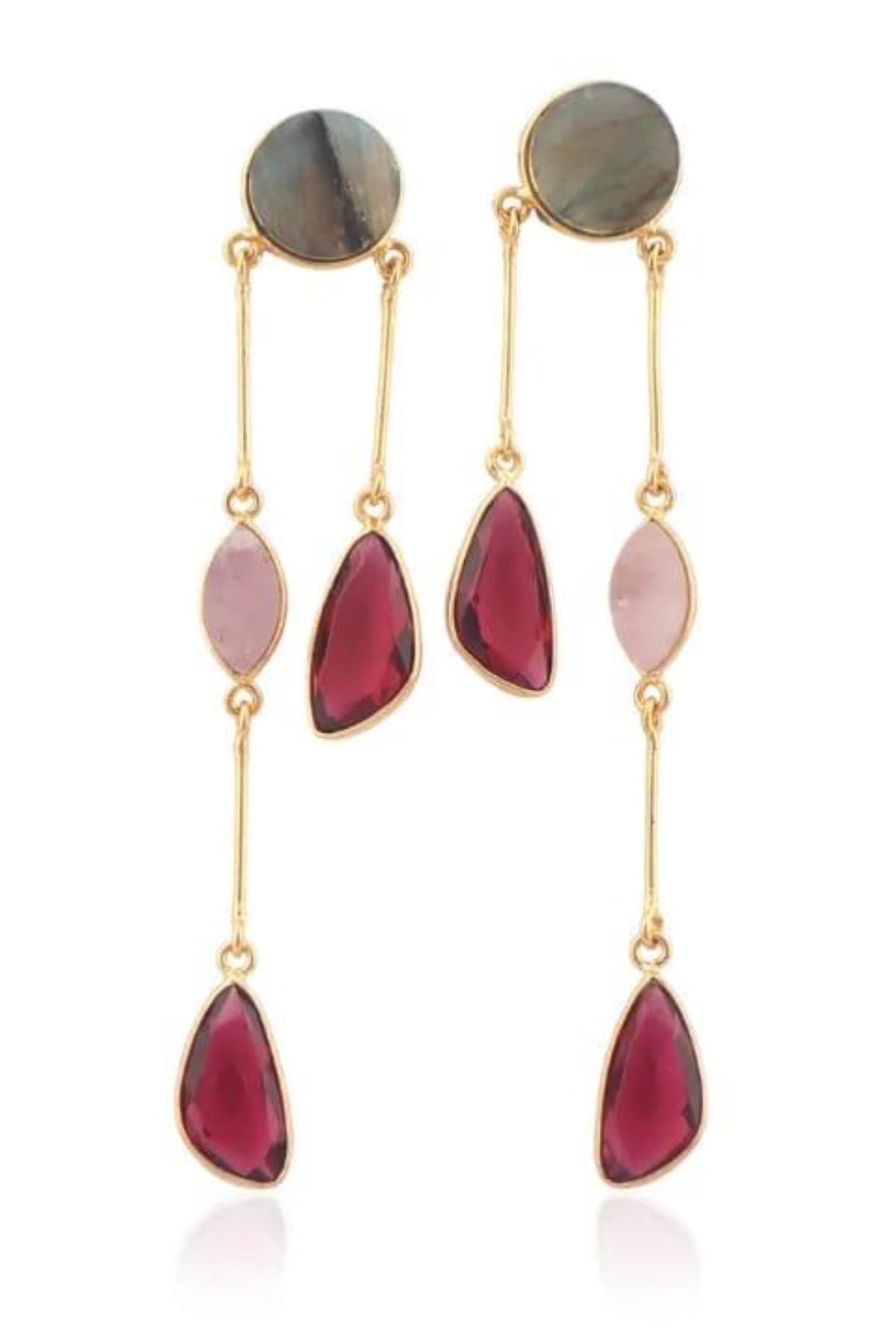 Gold Finish Multi-Colored Quartz Stone Dangler Earrings