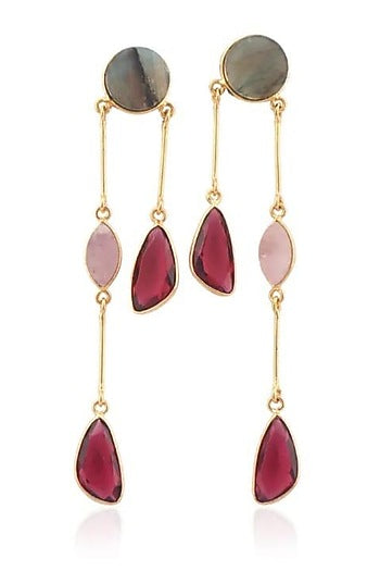 Gold Finish Multi-Colored Quartz Stone Dangler Earrings
