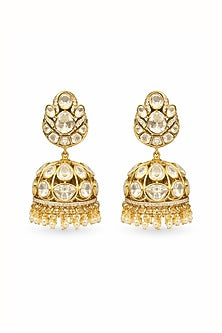 Gold Finish Moissanite Polki & CZ Stone Jhumka Earrings