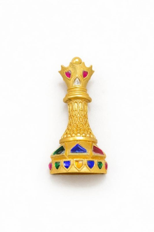 Gold Finish Multi-Colored Gemstone Chess Brooch