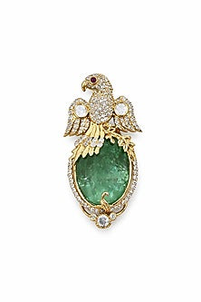 Gold Finish Moissanite & Emerald Doublet Bird Brooch