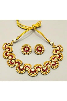 Gold Plated Moissanite & Ruby Stone Necklace Set
