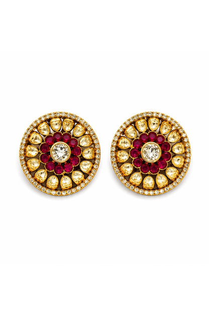 Gold Plated Moissanite & Ruby Stone Necklace Set