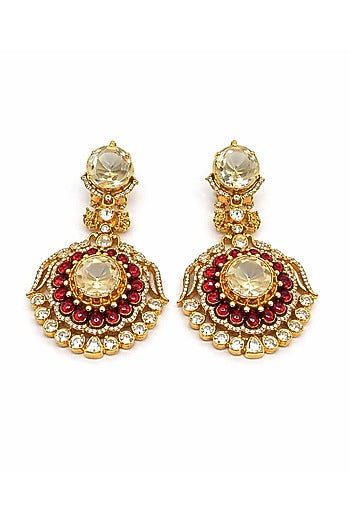 Gold Plated Moissanite & Ruby Stone Necklace Set