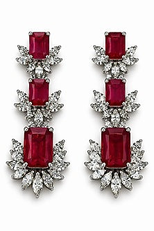 White Rhodium Finish Ruby & CZ Stone Open Necklace Set
