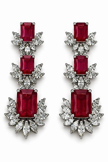 White Rhodium Finish Ruby & CZ Stone Open Necklace Set