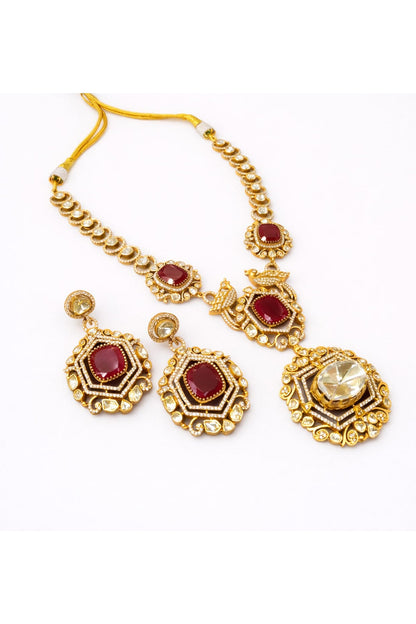 Gold Plated Moissanite & Ruby Doublet Necklace Set