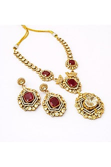 Gold Plated Moissanite & Ruby Doublet Necklace Set