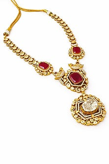 Gold Plated Moissanite & Ruby Doublet Necklace Set