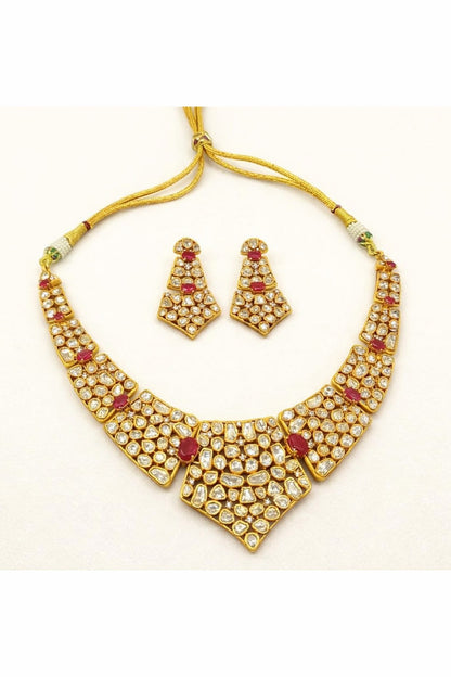 Gold Plated Moissanite & Ruby Doublet Necklace Set