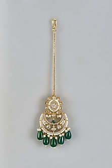 Gold Finish Kundan Polki & Green Onyx Handmade Necklace Set