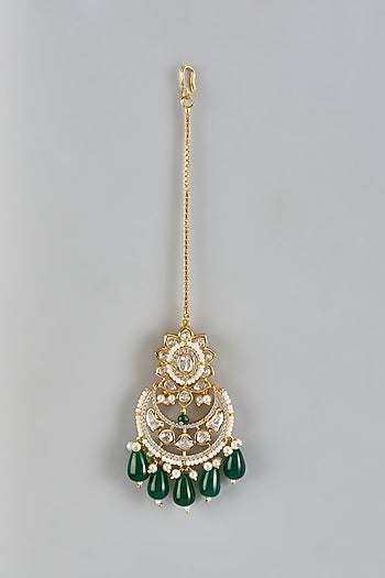 Gold Finish Kundan Polki & Green Onyx Handmade Necklace Set