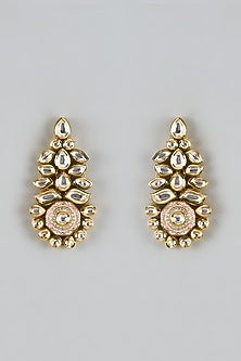 Gold Finish Kundan Polki Meenakari Long Earrings